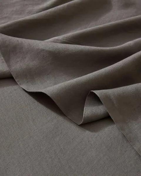 Ravello Linen Fitted or Flat Sheet Range Charcoal Double / Grey / Flat