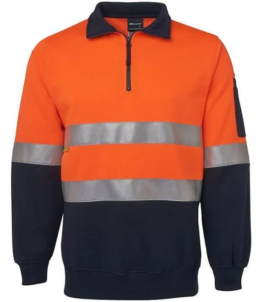 JB's Wear - Hi Vis (D+N) 1/2 Zip Fleecy SWEAT-Orange / Navy-XS