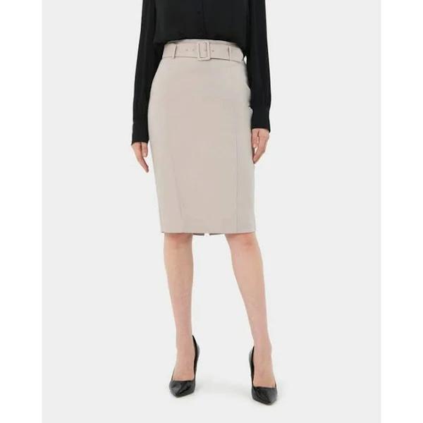 Forcast Women's Sanvi Belted Pencil Skirt - Dark Beige AU Size 6 - AfterPay & zipPay Available