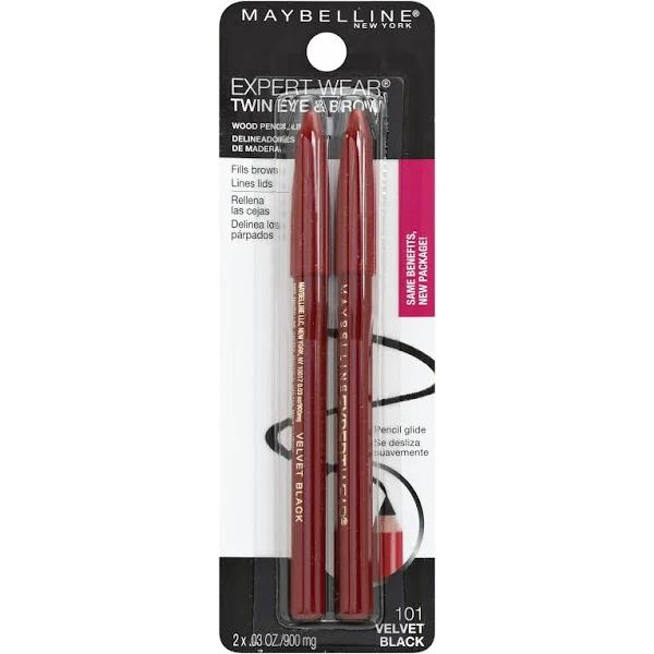 Maybelline New York Twin Brow & Eye Pencils, 101 Velvet Black - 2 count, 0.03 oz each