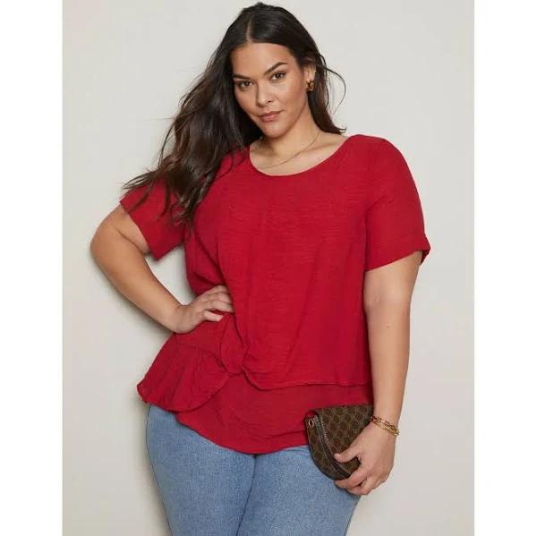 Autograph Short Sleeve Knot Front Top - Size 14 - Womens - Dark Red