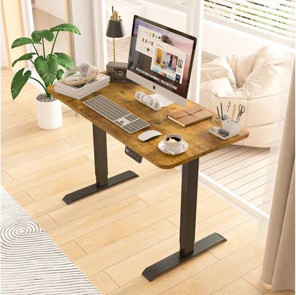 Advwin Standing Desk Electric Ergonomic Adjustable Height Sit Stand Up Desk 120cm Walnut Splice Board Table Top+Black Frame - AfterPay & zipPay