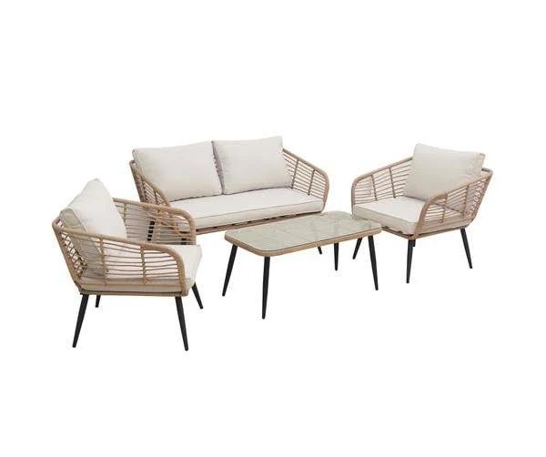 Bequia 4 Seater Rope Wicker Outdoor Sofa - Light Beige