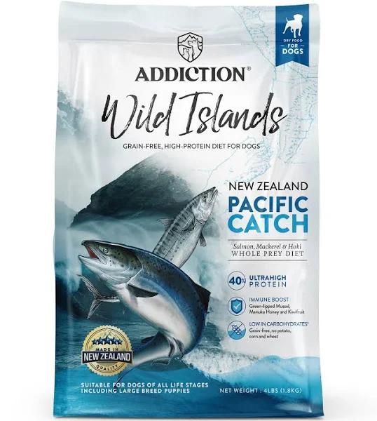 1.8kg Wild Islands Pacific Catch Salmon Mackerel and Hoki Grain Free Addiction All Life Stages Dry Dog Food by Budget Pet Products