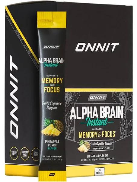 ONNIT Alpha Brain Instant - Pineapple Punch Flavor - Nootropic Brain Booster Memory Supplement - Brain Support for Focus, Energy & Clarity - Alpha