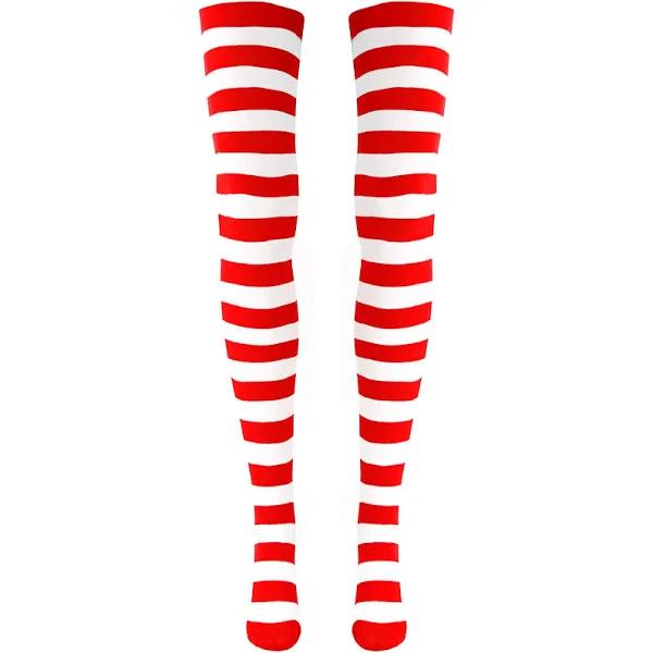 Skeleteen Red and White Socks - Over The Knee Striped Costume Accessor