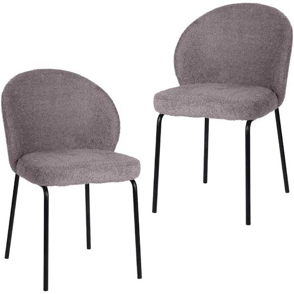 Set of 2 Elena Modern Boucle Fabric Kitchen Dining Chairs Metal Frame - Pewter - AfterPay & zipPay Available