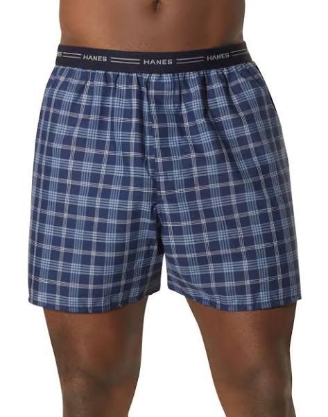 Hanes 841bx5 Men's Yarn Dyed Plaid Boxers 5-Pack - Gray, M