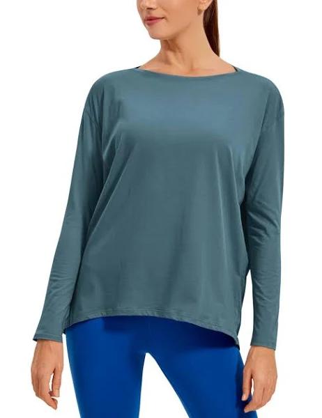 CRZ Yoga Women's Casual Loose Fit Pima Cotton Long Sleeves Boat Neck Slate Blue / L