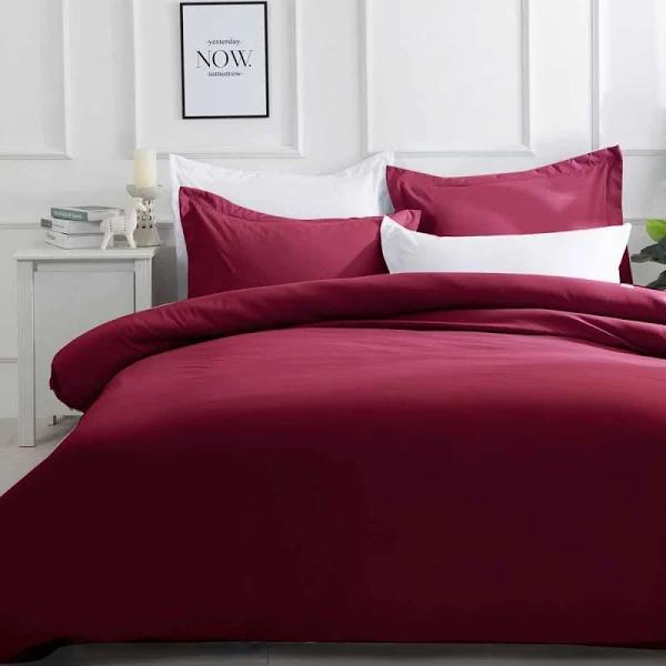 Luxton Burgundy Red Quilt Cover Set Solid Plain Doona Cover Set 2pcs 1000TC Premium Soft Microfibre (Burgundy Red, King Single)