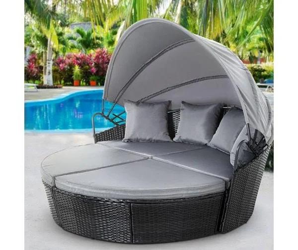 Outdoor Lounge Setting Patio Furniture Sofa Wicker Garden Rattan Set Day Bed Black