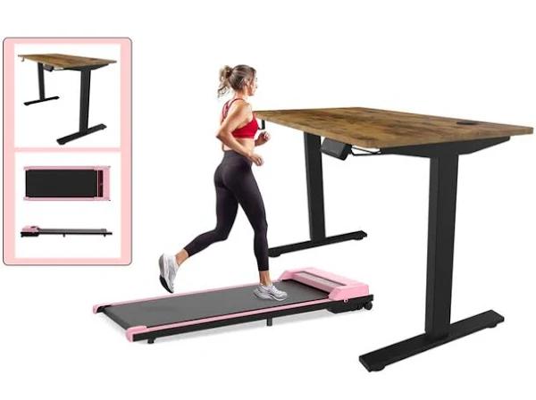 Advwin Adjustable Height Electric Standing Desk & Pink Walking Pad Treadmill Set For Home Office