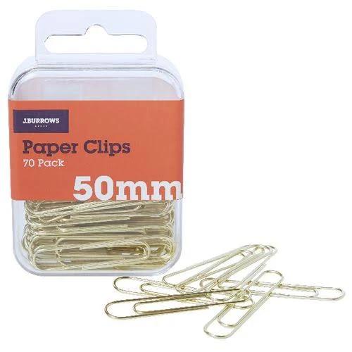 J.Burrows 50mm Paper Clips Gold 70 Pack