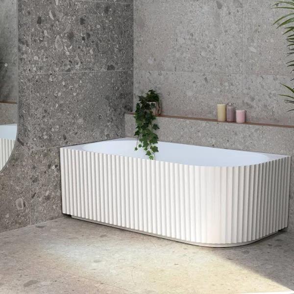 Agora Groove 1700mm Fluted Left Corner Freestanding Bath, Matte White