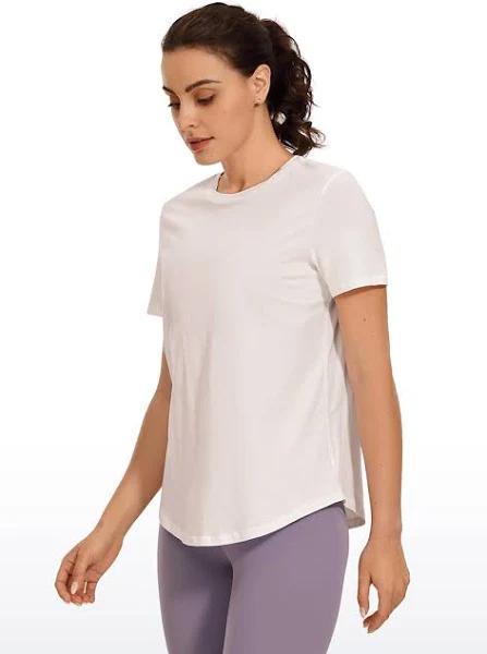 CRZ Yoga Women's Yoga Loose Fit Pima Cotton Short Sleeves White Apricot / M