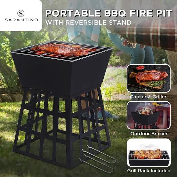 Wallaroo Outdoor Fire Pit For BBQ Grilling Cooking Camping Portable Brazier With Reversible Stand For Backyard