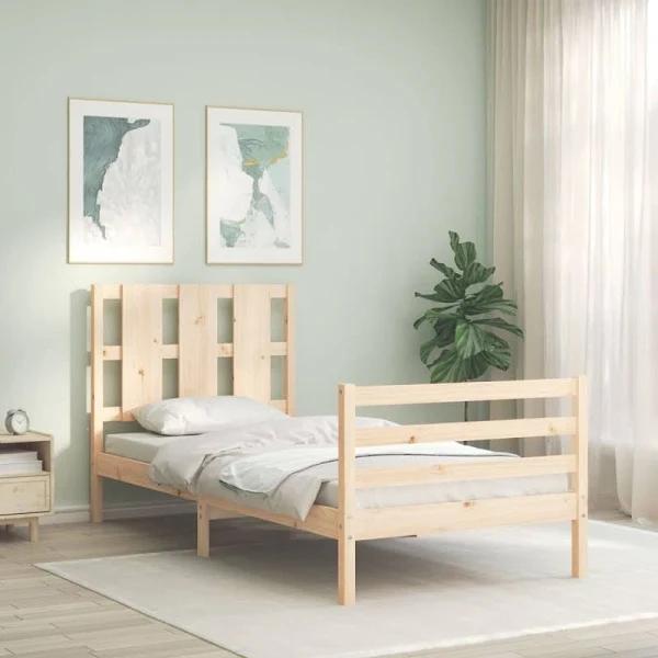 Bed Frame With Headboard 92x187 cm Single Solid Wood vidaXL