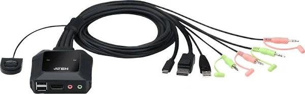 Aten Cs52dp-at 2-Port USB-C DisplayPort Hybrid Cable KVM Switch