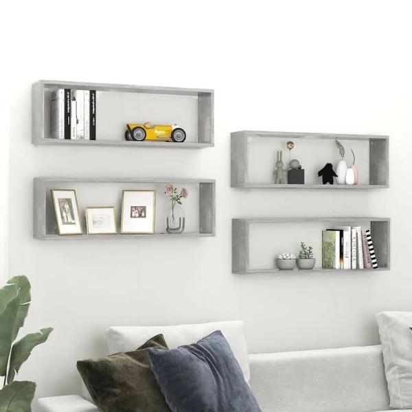 vidaXL Wall Cube Shelves 4 Pcs Concrete Grey 80x15x26.5 cm Chipboard