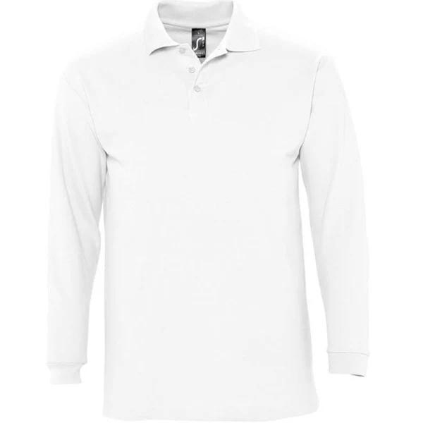 SOLS Mens Winter II Long Sleeve Pique Cotton Polo Shirt (White) (L)