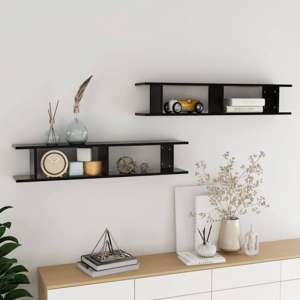 vidaXL Wall Shelves 2 Pcs Black 105x18x20 cm Chipboard