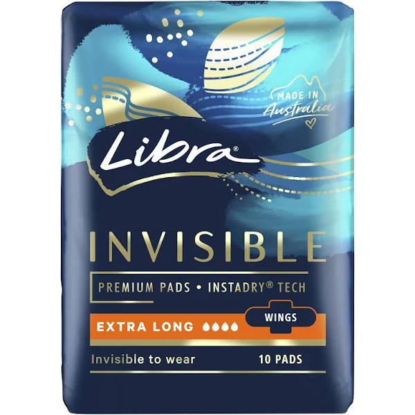 Libra Invisible Extra Long Pads with Wings 10 Pack