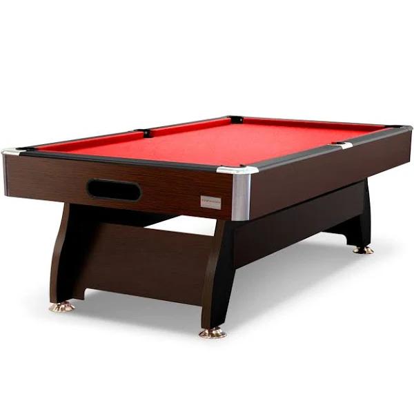 7ft MDF Pool Snooker Billiard Table with Accessories Pack, Walnut Frame - Red