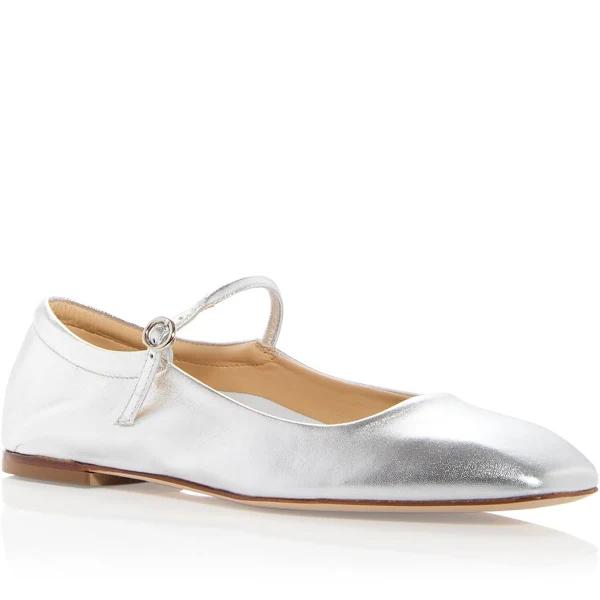 Aeyde | Women 10mm Uma Laminated Leather Ballerina Silver 38.5