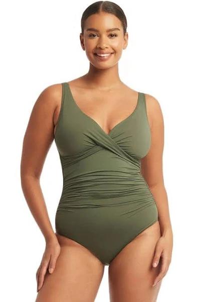 Sea Level Plains Cross Front One Piece Swimsuit - Khaki- Swimwear Galore