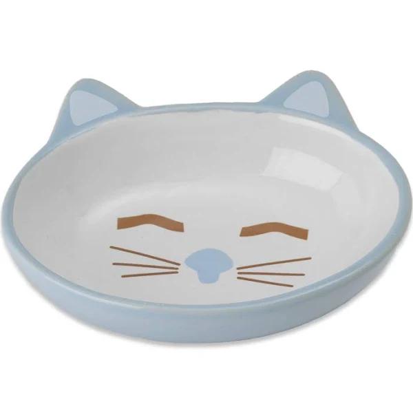 Petrageous Here Kitty Ceramic Cat Bowl Oval Blue 13cm