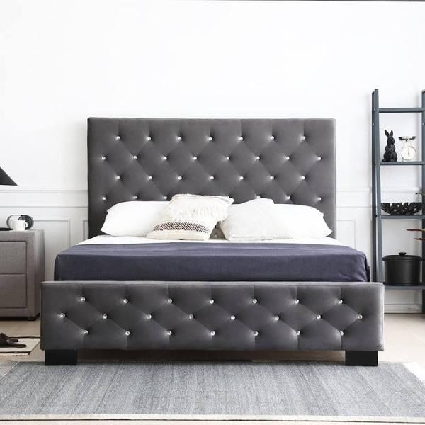 Dallas Velvet Bed with Tufted Diamond Grey - Earn Everyday Rewards, Afterpay Available