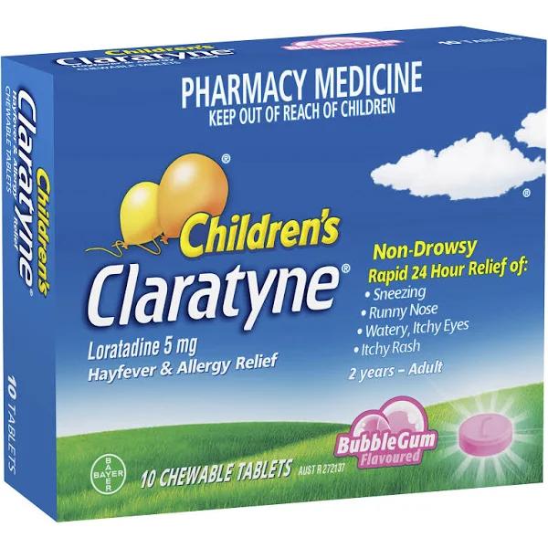 Claratyne Children's Hayfever & Allergy Relief 10 Chewable Tablets - Bubblegum