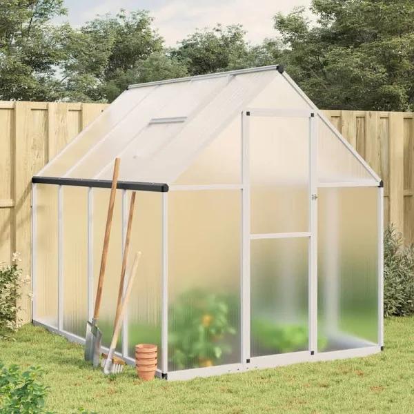 vidaXL Silver Aluminium Greenhouse with Base Frame - 224 x 169 x 195cm