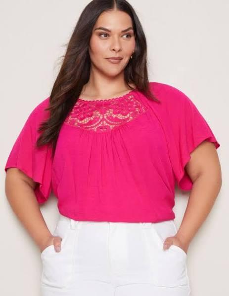 Autograph - Plus Size - Womens Tops - Flutter Sleeve Lace Detail Summer Top