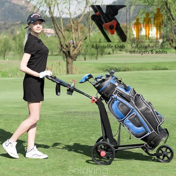 3 Wheels Push Pull Golf Buggy Trolley Push Cart Aluminum Foldable