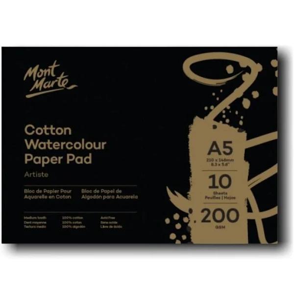 Mont Marte Cotton Watercolour Paper 200gsm 10 Sheets A5