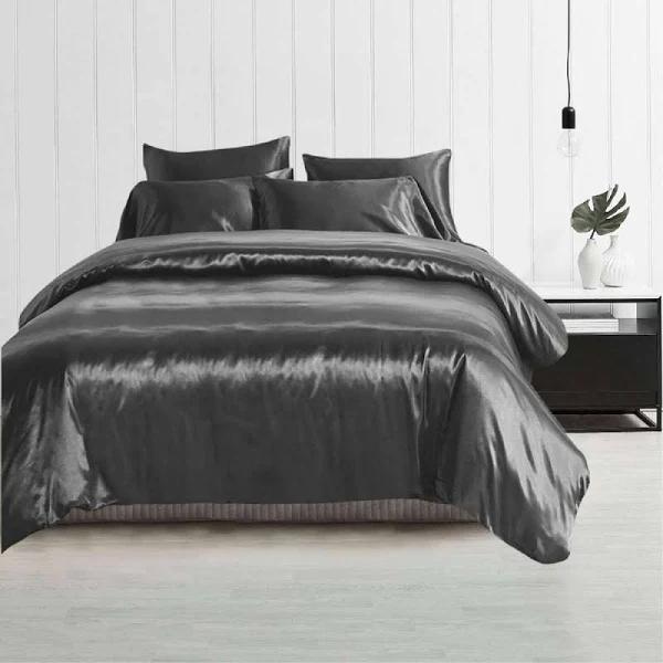 Dreamfields 1000TCSilky Feel Satin Quilt Cover Set Double Grey