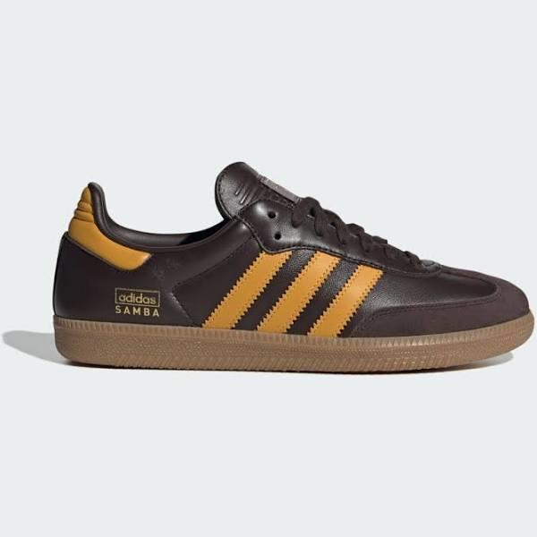 Adidas Originals Samba OG Sneakers in Dark Brown and Yellow