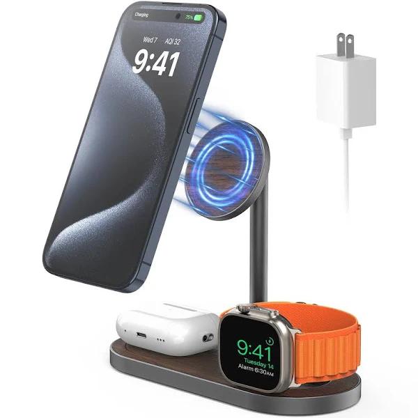 KU Xiu X23 Pro 3 in 1 Magnetic Wireless Charger Stand for iPhone, Airpods, Apple Watch, Wireless Charging Station for iPhone 16/15/14/13/12, Apple