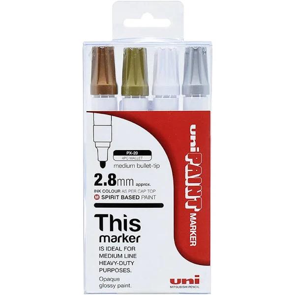 Uni-Ball PX-20 Paint Marker Bullet 2.2mm Shiny Metallic Pack 4