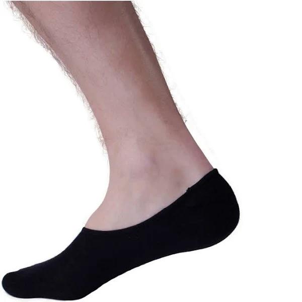 BR Apparel 1x No Show Cotton Socks Non Slip Heel Grip Low Cut Invisible Footlet Seamless - Black - 2-8