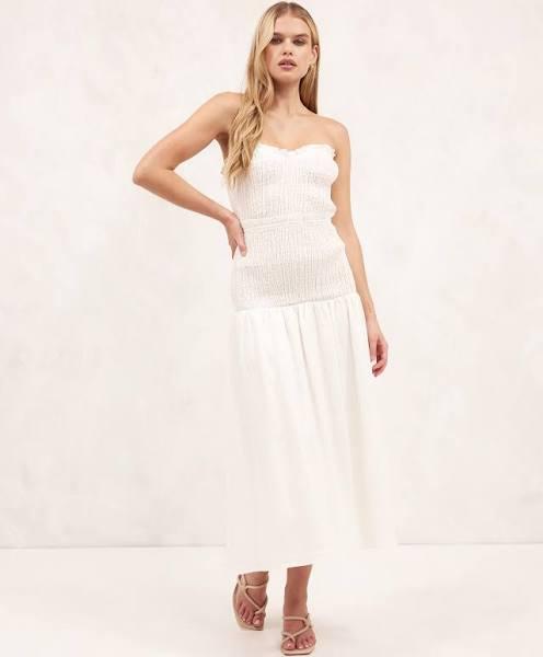 AERE - Women's White Midi Dresses - Frill Sweetheart Neckline Midi Dress - Size 14 at The Iconic