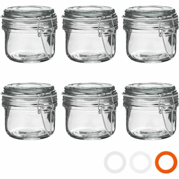 Argon Tableware Glass Storage Jars with Airtight Clip Lid - 125ml Set - White Seal - Pack of 6