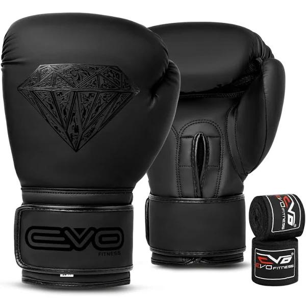 Evo Boxing Gloves with Hand Wraps for Men and Women with Leather Pro Gel for Muay Thai Kick Boxing Sparring Fighting & Training