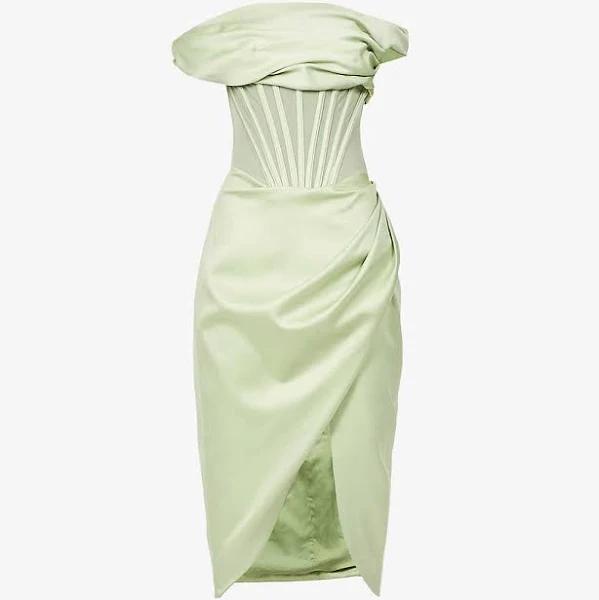 House of CB Lulu Asymmetric Drape Midi Corset Dress in Green S