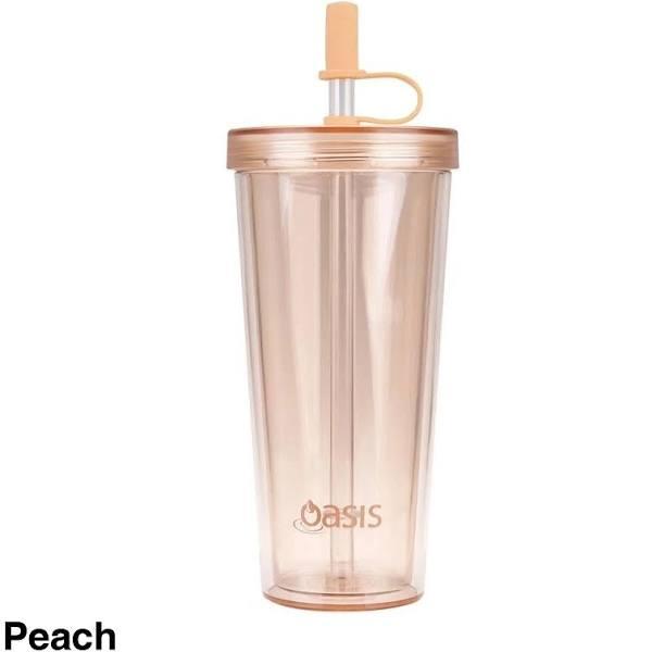 Oasis Double Wall Smoothie Tumbler With Straw 520ml - Peach