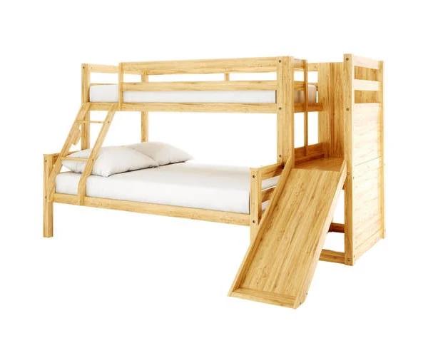 Harel Natural Timber Triple Bunk Bed With Slide - Natural