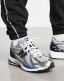 New Balance 1906 Sneakers in White Metallic and Blue With Black