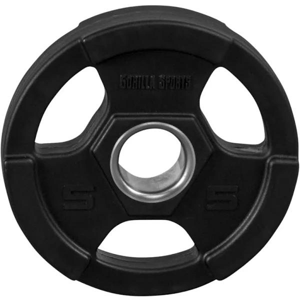 Gorilla Sports Pro Olympic Vinyl Tri Grip Weight Plate - 50mm - Black 5kg