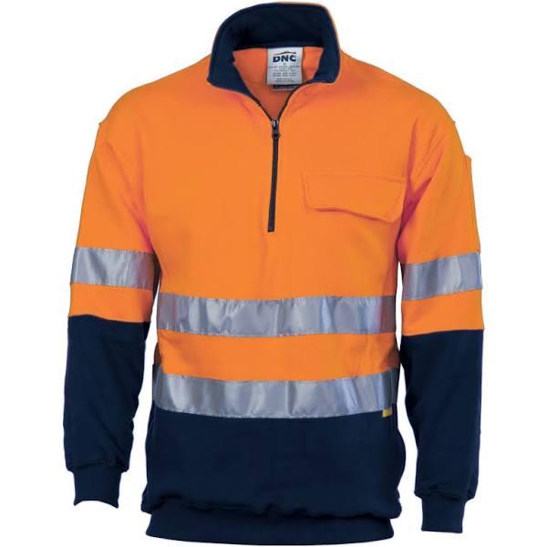 DNC HiVis Two Tone 1/2 Zip Cotton Fleecy Windcheater With 3M R/Tape - Orange/Navy - 5XL